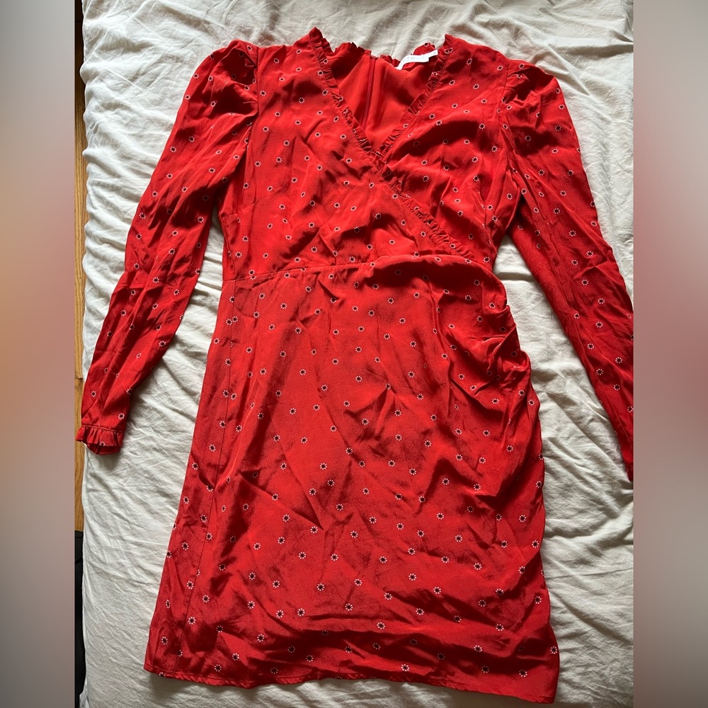 Astr Red Floral Print Long Sleeve Dress Size Large